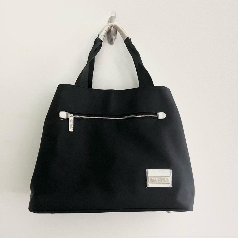 Versace Fragrance Tote Bag Black w Silver Trim 3 Compartments Parfum Purse